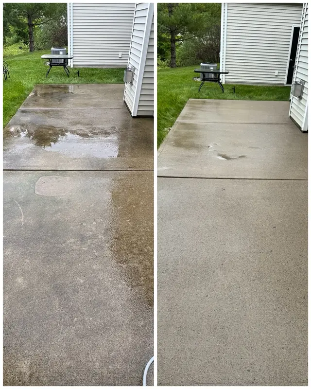 Before and after comparison of residential driveway cleaning